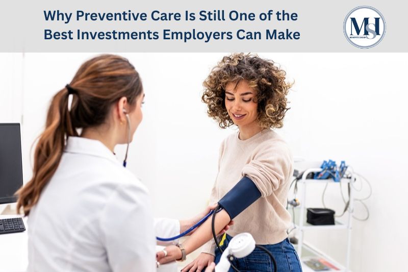 Woman getting blood pressure checked. Why Preventive Care Is Still One of the Best Investments Employers Can Make.